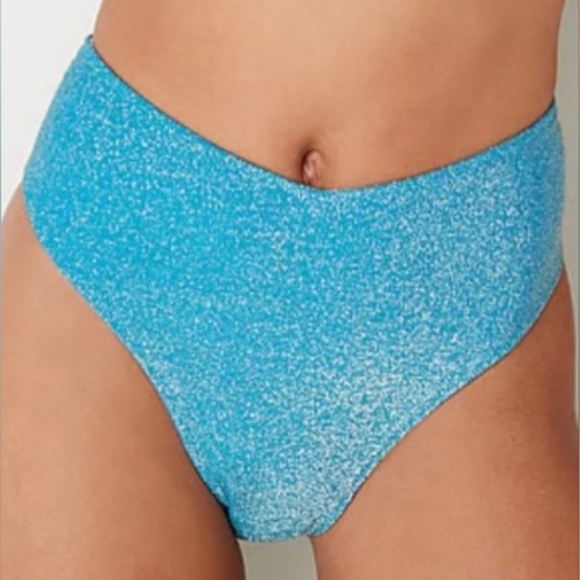 S M 🖤VS PINK Swim Shimmer HighWaist Cheeky Bikini Bottom Blue - Picture 2 of 6
